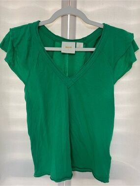 Maeve Anthropologie Green Ruffle Sleeve V-Neck Top Size XSP